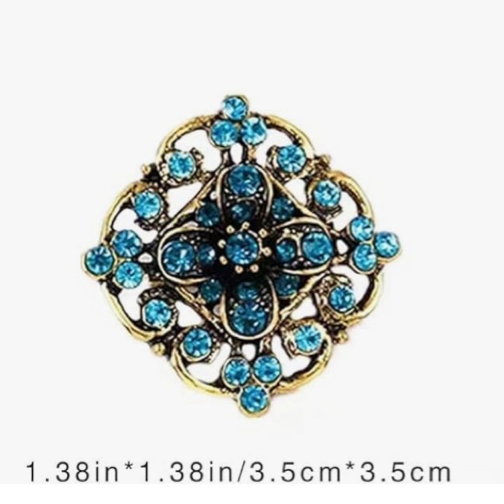 Austrian Crystal Rhinestone Fashion Brooch Pin, Blue, Aqua, Gold (DIAMOND) - Picture 10 of 15